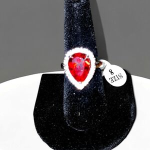 Sterling Silver Red Teardrop Cubic Zirconia Ring